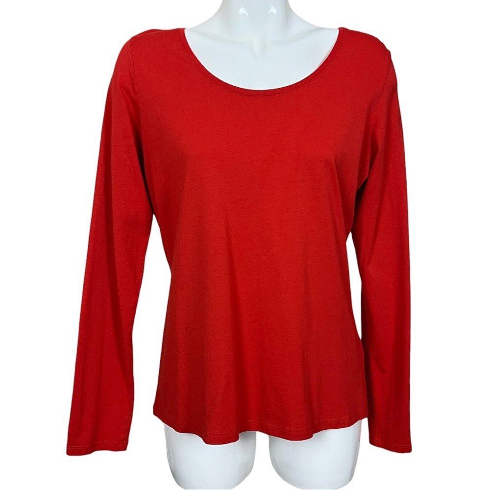 Boden Anthropologie Red Scoop Neck Long Sleeve Tee Size 12